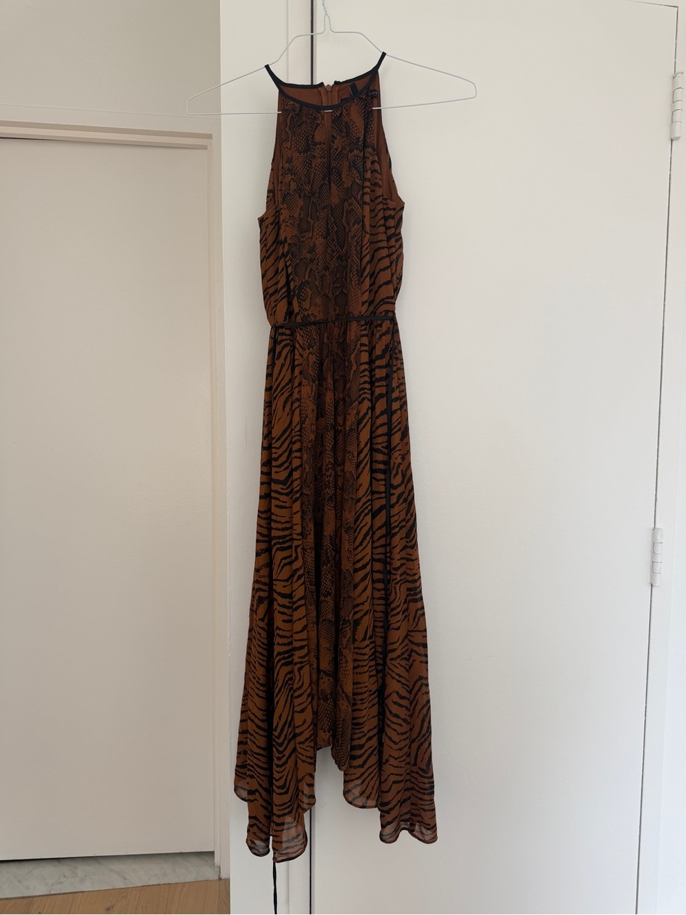 Women's Brown Animal Print Halter midi maxi dress